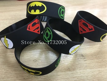 

Free Shipping 20 pcs Popular Superhero Superman Batman Wristband Silicone Promotion Gift Filled In Color Bracelet s003