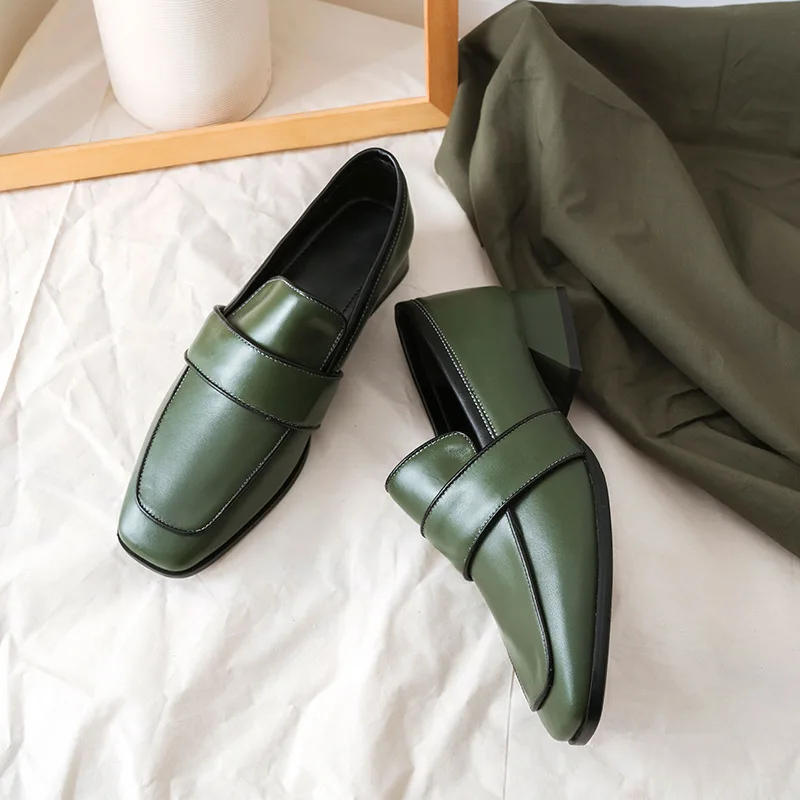 DEAT/Новинка года; сезон весна-лето; Простые повседневные тонкие туфли с квадратным носком из искусственной кожи; обувь на высоком каблуке; модная женская обувь; 10SJ921 - Цвет: Blackish green