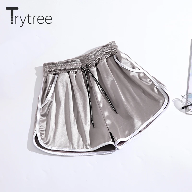Trytree, летние шорты для женщин, повседневные, полиэфирные, одноцветные, с буквенным принтом, на завязках, с эластичной талией, женские шорты, модные, для тренировок, Короткие