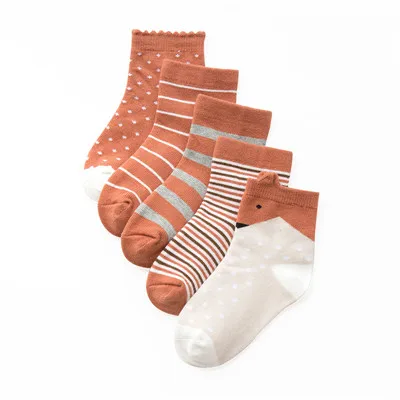 5 пар/лот, новые модные хлопковые носки для детей на осень и зиму модные спортивные носки в полоску с рисунком для маленьких мальчиков и девочек - Цвет: S-00104