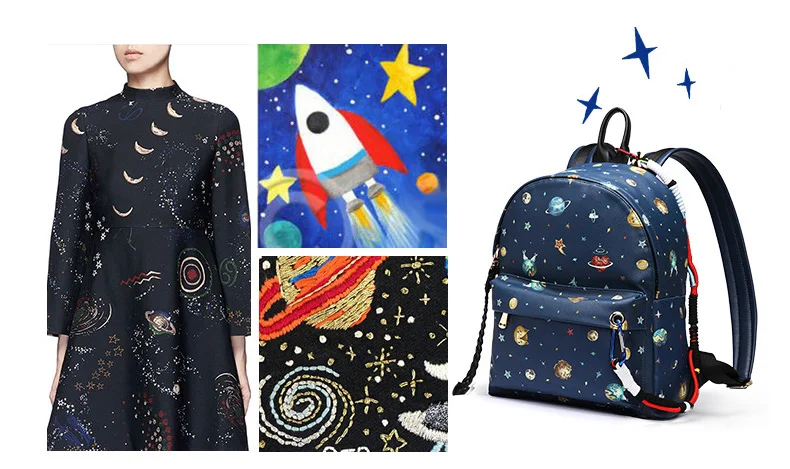 Girls Star Sky Space Planet Printing PU Backpack Women Big Shoulder BackPacks Dark Blue Faux Leather School bag for Teenagers (5)