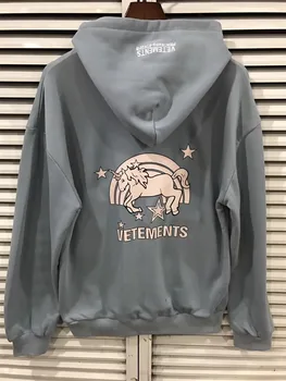 

2018 Best version Vetements Rainbow Unicorn Printed Women Men Hoodies Sweatshirts Hip hop Vetements Oversized Pullover Hoodie