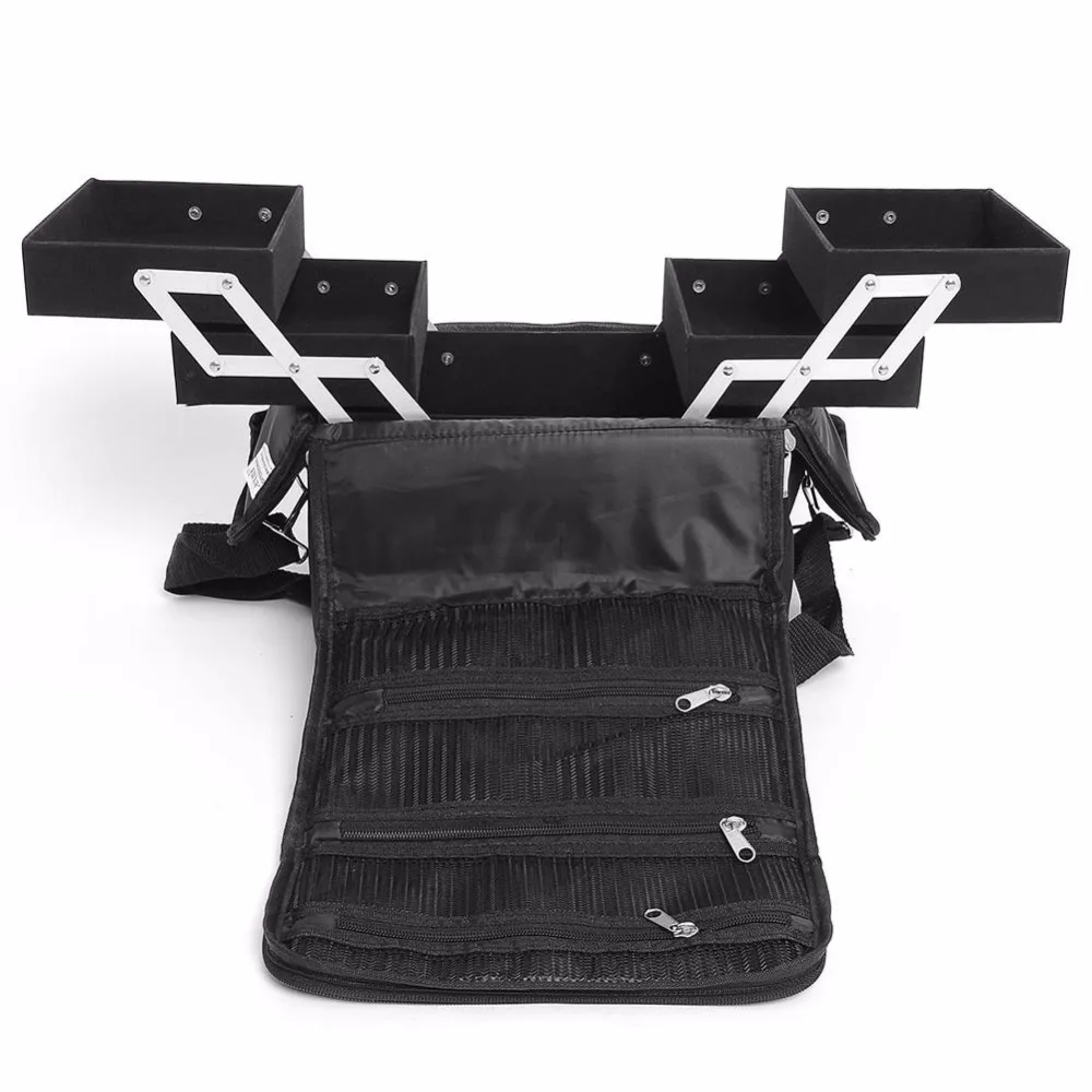 

New 3 Trays Big Cosmetic Makeup Case Organizer Jewelry Storage Nail Tech Train Case Multi-Function Black Makeup Bag Makeup Tool