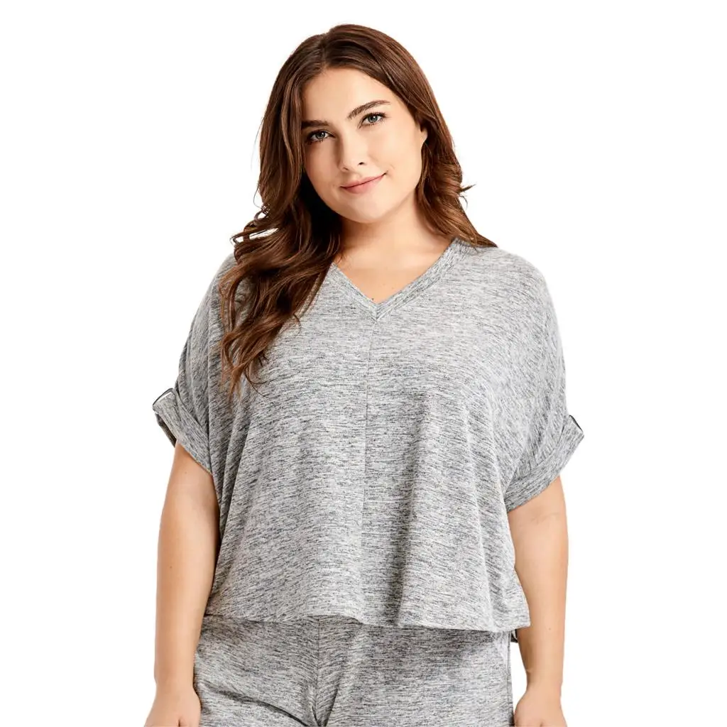 

Women's Plus Size V Neck Sleep Tee Short Cuffed Sleeve Loose Nightshirt