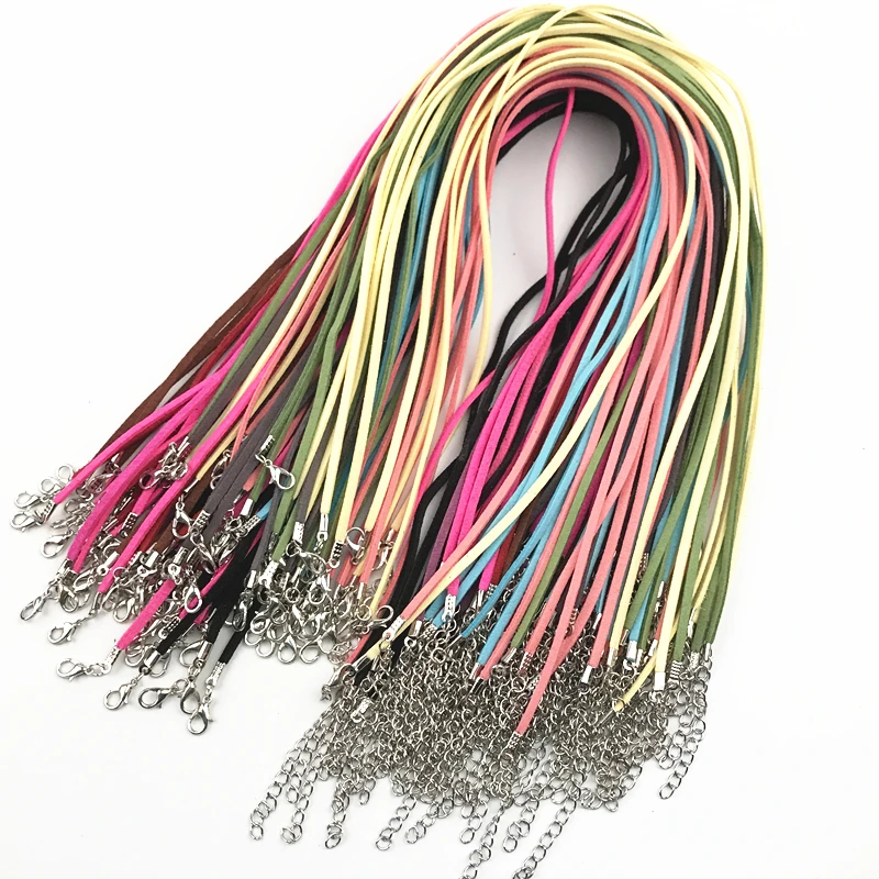

Suede Cord 3mm 100pcs/lot Mix Color Korean Velvet Cord Necklace Rope17-18inch Adjustable with Lobster Clasp DIY Jewelry Findings