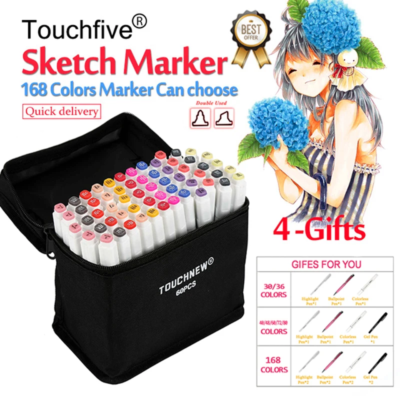 Online TouchFive Marker 30 40 60 80 168 Farben stift Pinsel stift Alkoholische Fettige basierend tinte Kunst marker Für Manga Dual Headed Skizze Marker