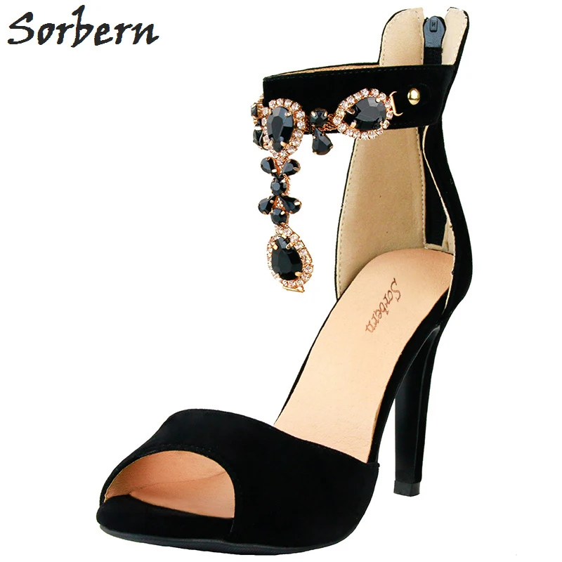 

Sorbern Crystal Women Sandals Shoes Peep Toe Sandals Women Sandalias Mujer 2018 Back Zipper Plus Size 34-47 Fashion Shoes