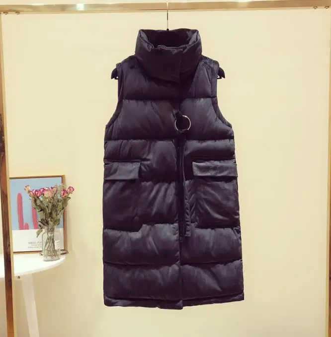 Осенне-зимний модный женский толстый длинный жилет, пальто, теплый жилет без рукавов, бархатная хлопковая куртка, жилеты для женщин, пуховики SF1429 - Цвет: Черный