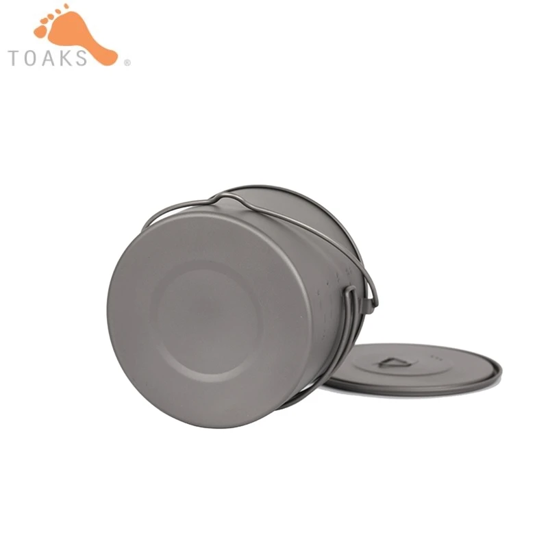 TOAKS de titanio olla 1.3L Camping al aire libre de utensilios de cocina colgando olla portátil ultraligero olla con asas plegables tapa 141g POT-1300-BH
