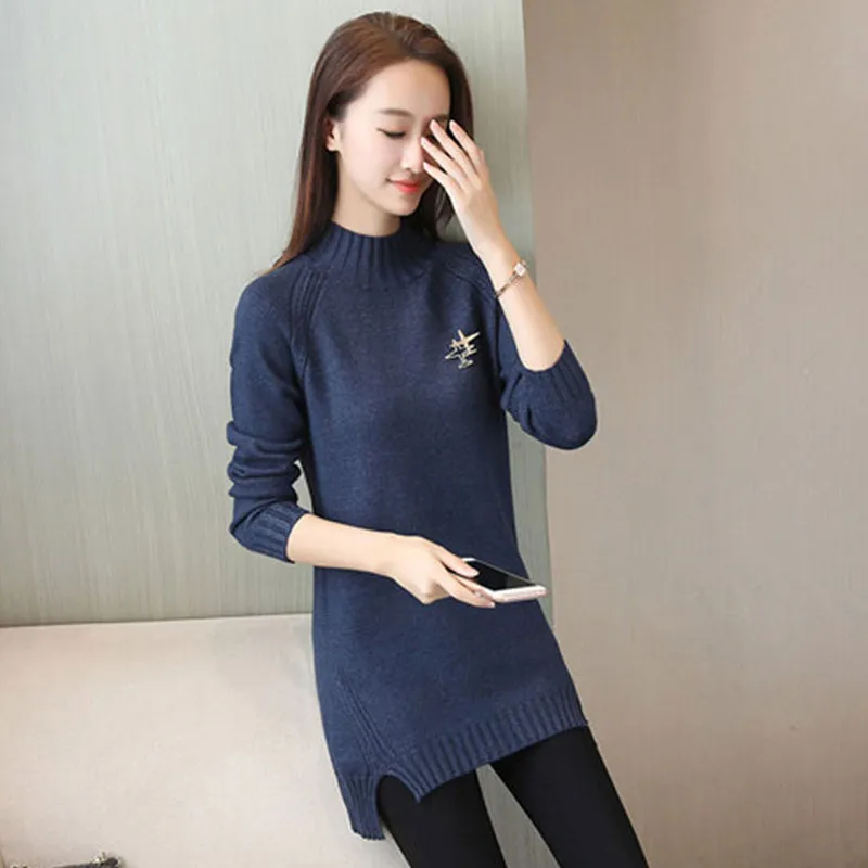 HaoRu Women's Sweater Winter 2017 Autumn Fashion Irregul Knitting Pullovers Turtleneck Thick Warm Long Knitted Sweater Female