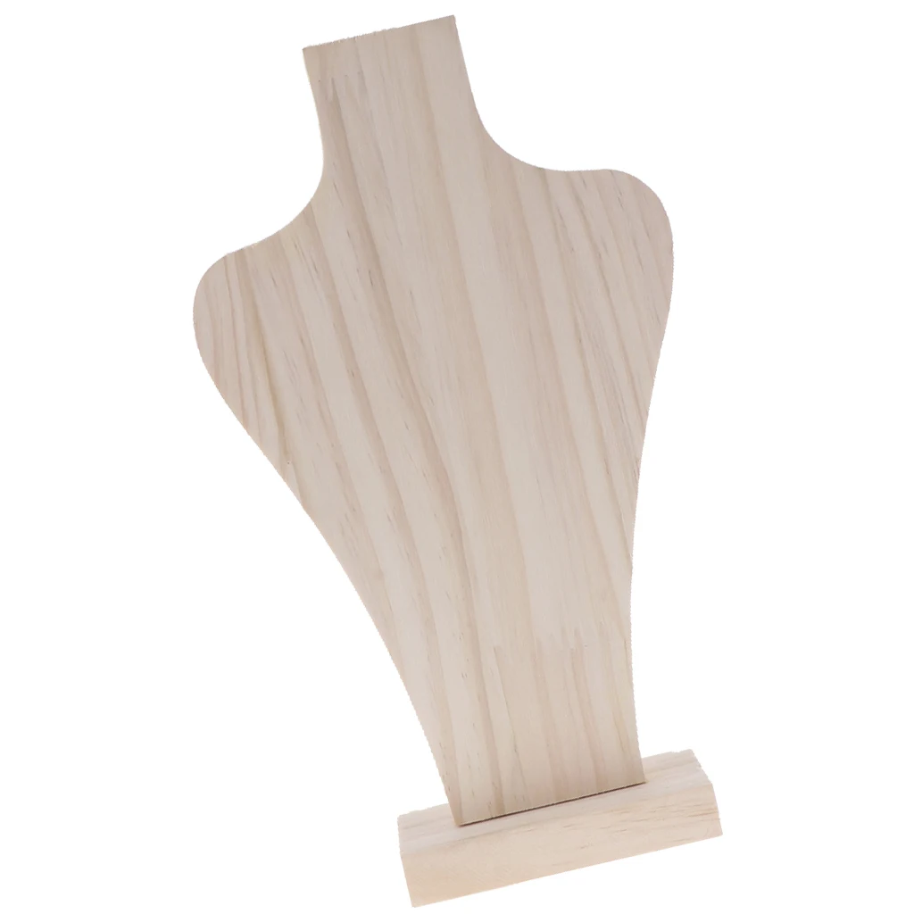 MagiDeal Natural Wood Unpainted Mannequin Bust for Necklace Jewelry Display