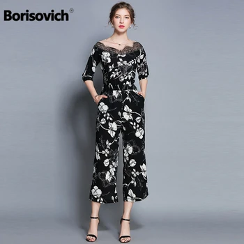

Borisovich New Brand 2018 Autumn Fashion Floral Print Lace V-neck High Quality Women Casual Jumpsuit Hot Sale M791