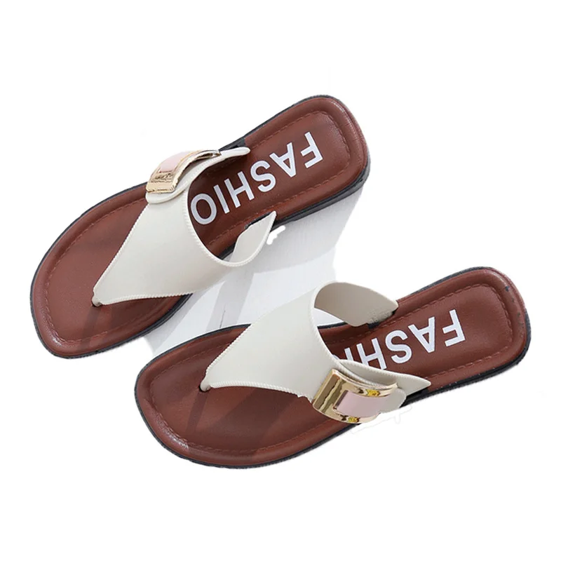

Women's Slippers Summer Fashion Buckle Slip Simple Pinch Sandals Flat Casual Outside Flip Flops Women Beach Seaside Slippers