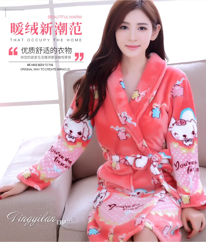 Lady Coral Fleece Bathrobes Women's Winter Flannel Pajamas Adult Men's Winter Warm Sleep Robe Coral Fleece Couples Homwear D2090