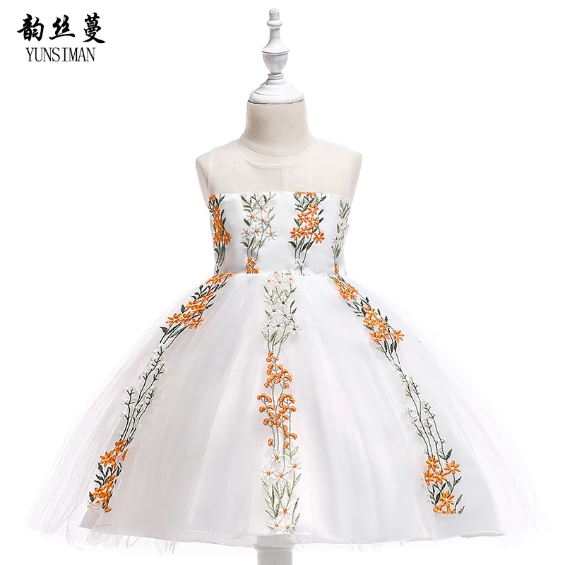 

2018 Fashion Girl's Dresses for Kids 3 to 10 Y White Lace Floral Baby Dress Children's Princess Party Summer Evening Dress 6C25