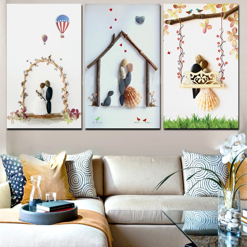 Triptych Print Stone Couples Wedding Picture Abstract Canvas Painting Minimalist Poster Wall For Living Room | Дом и сад