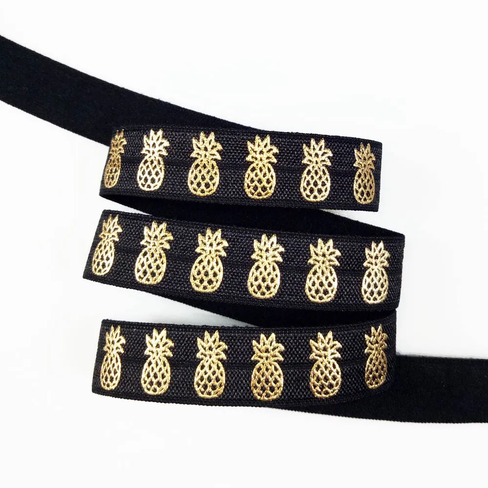 

5/8" all gold pineapple fruit FOE fold over elastic 50yards/lot and 100yards/