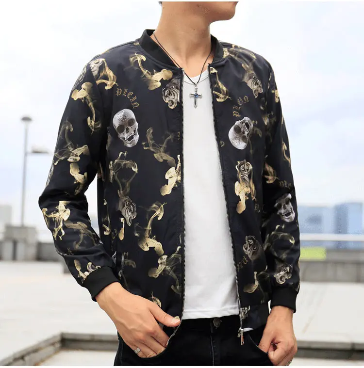 Mwxsd brand men's spring autumn casual skull printed baseball Jacket Bomber men Slim fit jacket chaquetas hombre 4xL 5xL 6xL Mwxsd brand men's spring autumn casual skull printed baseball Jacket Bomber men Slim fit jacket chaquetas hombre 4xL 5xL 6xL