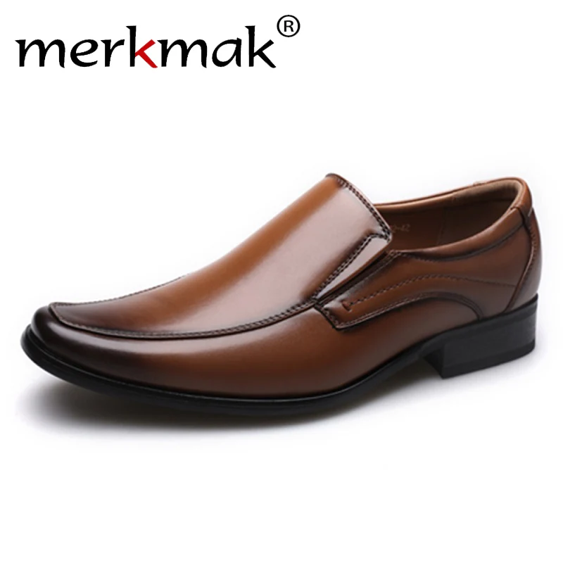 

Merkmak 2019 Spring Autumn new business men Oxfords casual shoes set of feet Dress Shoes Male Office Wedding men's leather shoes