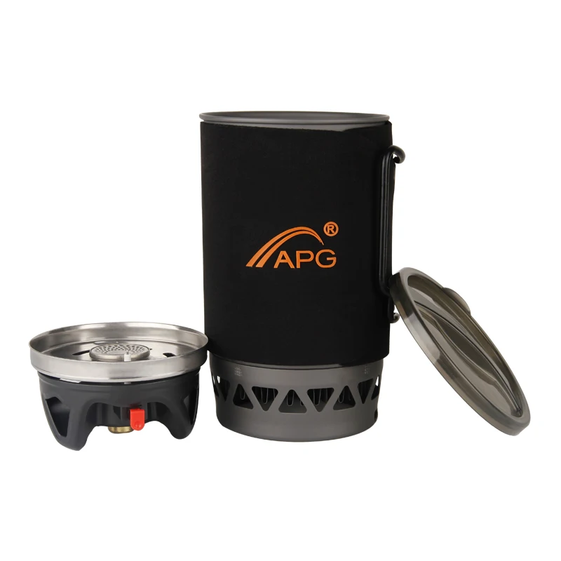 Portable 1400ml Cooking System Outdoor Hiking Camping Stove Heat Exchanger Pot Propane Gas Burners