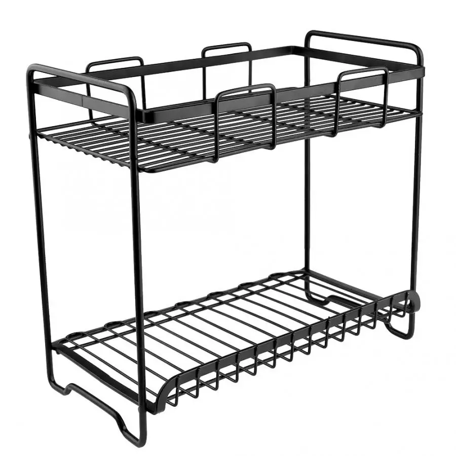

Kitchen Storage Rack Double Layers Metal Standing Storage Rack Shelf Holder Spice Organizer Kitchen