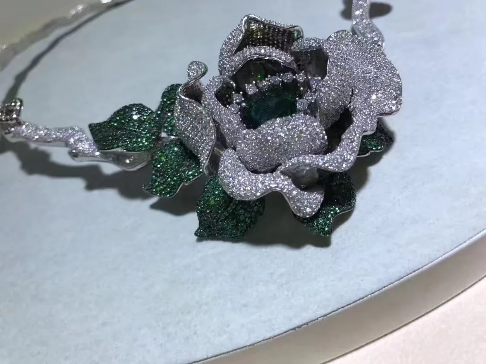 Высококачественное цветочное ожерелье из стерлингового серебра 925 пробы с кубическим цирконием, ожерелье для невесты, модное ювелирное ожерелье с большим цветком