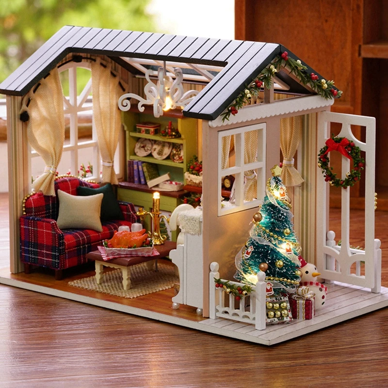 Wooden Christmas 3D Doll House DIY Miniature Thanksgiving Holiday Craft Decor Cottage Kids Gift Living Room Furniture Kit Toy Wooden Christmas 3D Doll House DIY Miniature Thanksgiving Holiday Craft Decor Cottage Kids Gift Living Room Furniture Kit Toy
