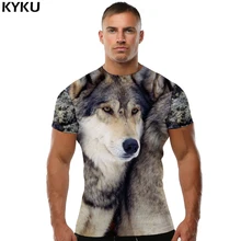 Бренд KYKU, футболка с изображением волка, Забавные футболки, мужская 3D футболка, одежда, футболка с изображением животного, короткий рукав, Мужская одежда, лето, повседневная одежда