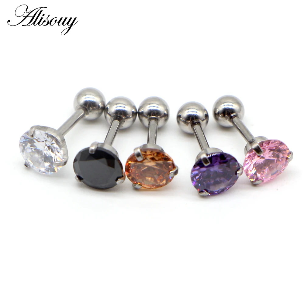 Fashion CZ 3 Prong Tragus Cartilage Stainless Steel Ear Stud Crystal Zircon Earrings Piercing Jewelry Gold Clear boucle 1pc