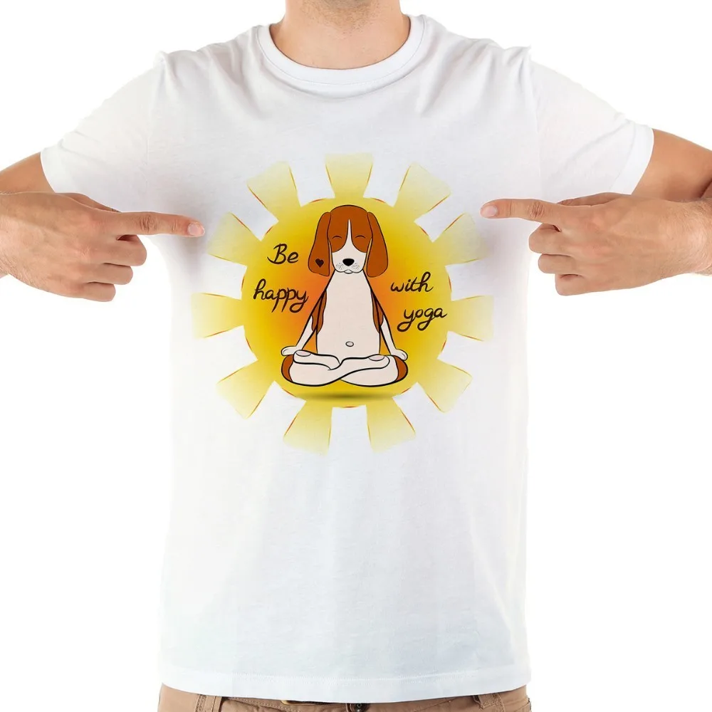 Забавная футболка для мужчин с мультяшным рисунком йоги, собаки Бигл, лето, новинка, белая, повседневная, короткий рукав, homme, крутая футболка - Цвет: 396C