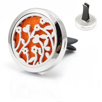 

30mm 316 Stainless Steel Floral Design Car Aroma Diffuser Essential Oil Car Diffuser Vent Clip