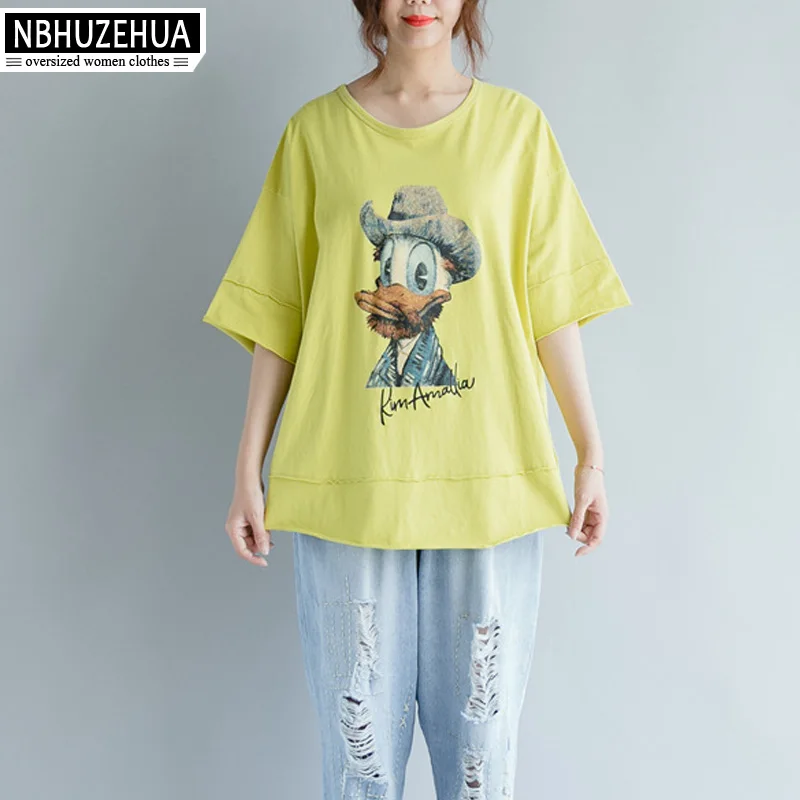 NBHUZEHUA 7G847 Летняя женская Kawaii мультфильм утка принт Большие размеры женские