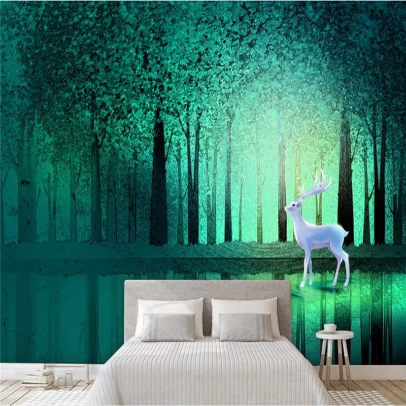 Customized 3d wallpaper Nordic minimalist forest deer hand-painted children's wall high-grade waterproof material Customized 3d wallpaper Nordic minimalist forest deer hand-painted children's wall high-grade waterproof material