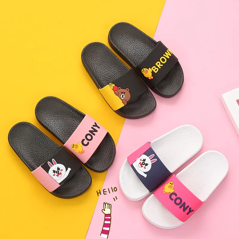 

Summer Kids Slippers Girls Home Bear Emoji Slippers Baby Boys Children Korea Bathroom Flip Flop Outdoor Sandals Non-slip Shoes
