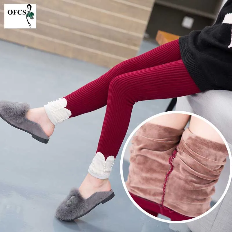 

Winter Girls knitting Leggings Cotton Children Pants Fleece Pants Girl Colored Kids Leggins Teenager Trousers Baby Warm Clothing