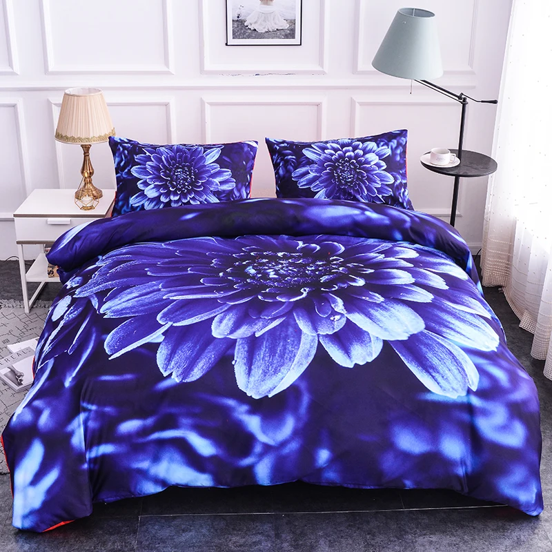 

3D Printed Bedding Set Blue Flowers Duvet Cover Set Pillowcase Quilt Comforter Cover Single/Twin/Full/Queen/King/Double Size
