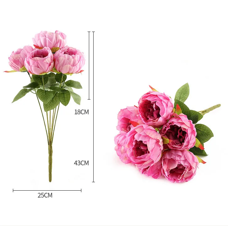rose red artificial flower silk peonies bouquet fake peony rose wedding bouquet home decor