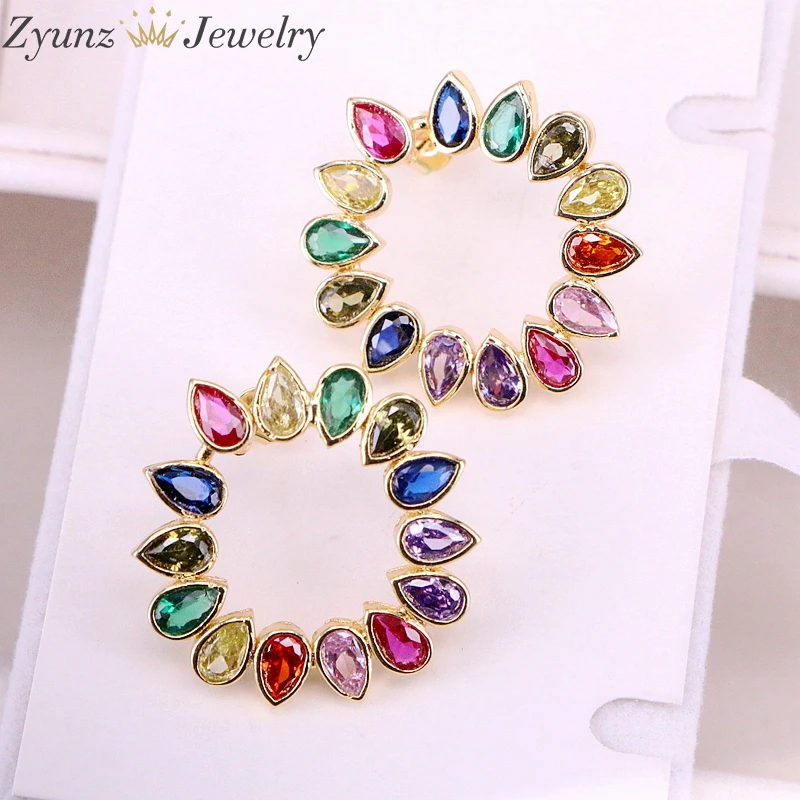 5 пар, Циркон клипсы с камнем Серьги Радуга падение круглый фианит цветок Нежные шпильки для девушек женщин ювелирные изделия