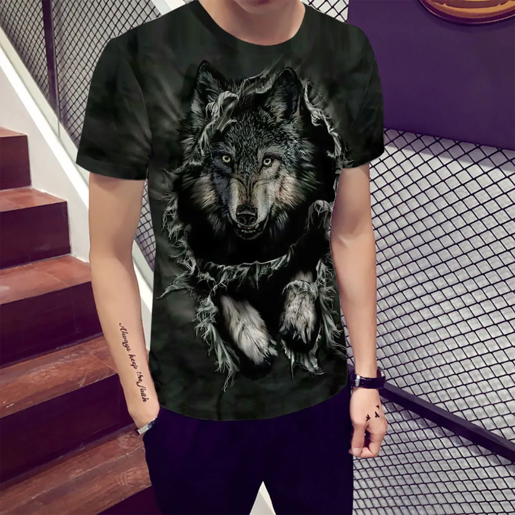 

Mens tee shirt homme Summer Wolf Animal Printing Shirt Short Sleeve T-Shirt Blouse Tops Male funny t shirts camiseta masculina