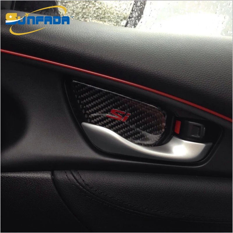 

SUNFADA Carbon Fiber Inside Door Handle Trim Car Covers For HONDA CIVIC Sedan/Hatchback 10th Gen 2016 2017 Car-styling