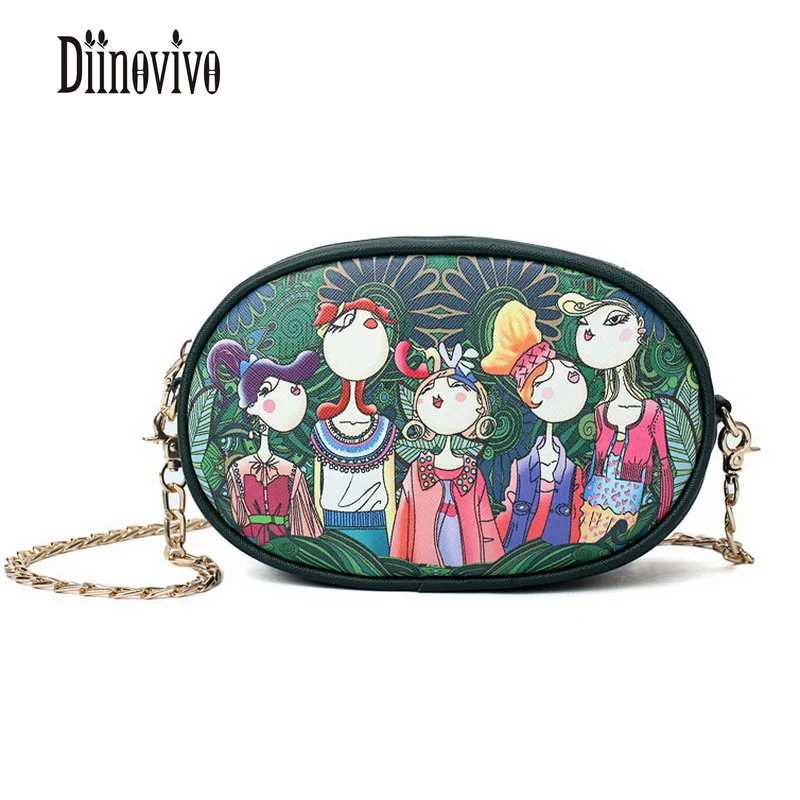 

DIINOVIVO Chains Cartoon Printing Waist Bags Green Fresh Girls Chest Packs Casual Small Belt Bags PU Leather Travel Belt DNV0423