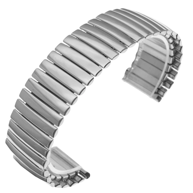 Hadley-roma Men's Stainless Steel Curved End Metal Expansion Watch Band 18mm