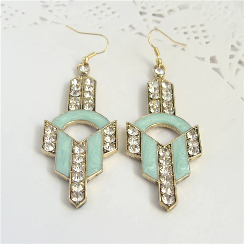 Women Special store Fresh mint green Rhinestone Gold long pendant hanging Earrings brincos female earing | Украшения и аксессуары
