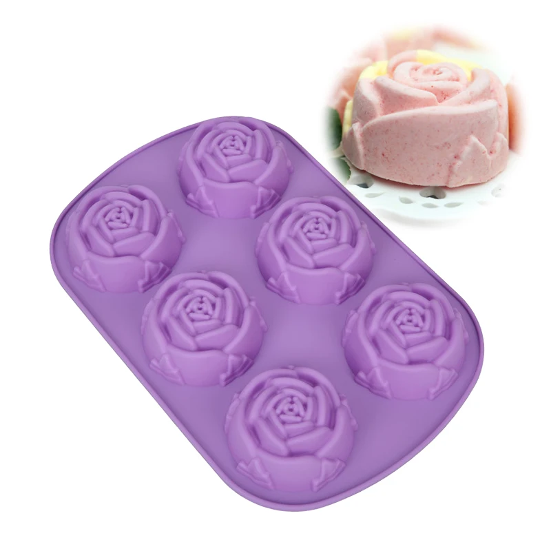 

1pc Silicone Cake Mold 6 Even Rose Flower Silicone Mousse Mould Ice Cream Pudding Jelly Molds DIY Soap Mold