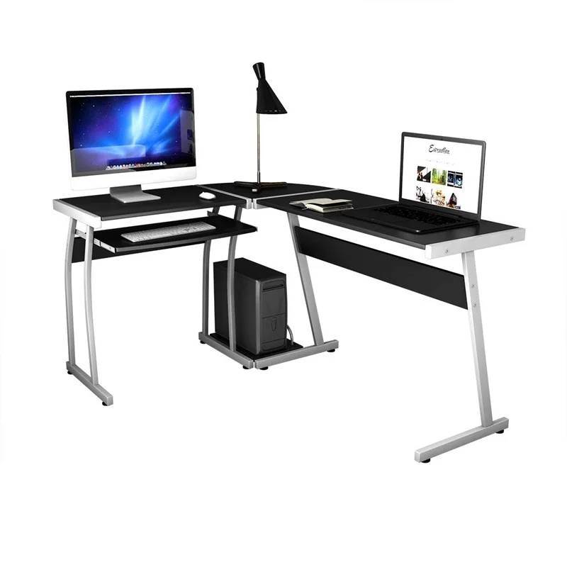 

Large L-Shaped Wood PC Desk Computer Desk Modern High Quality Black Computer Table with Slide-out Keyboard Drawer HW55413