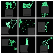 Luminous Cartoon Switch Sticker Glow in the Dark Cat Sticker Fluorescent Fairy Moon Stars Sticker Kid Room Decoration Home Decor