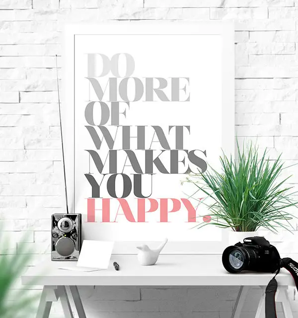 Typography Poster Retro Print Happiness Pink Greyscale Graphic Design Inspirational Quote Font Kitchen Art Be Happy-1