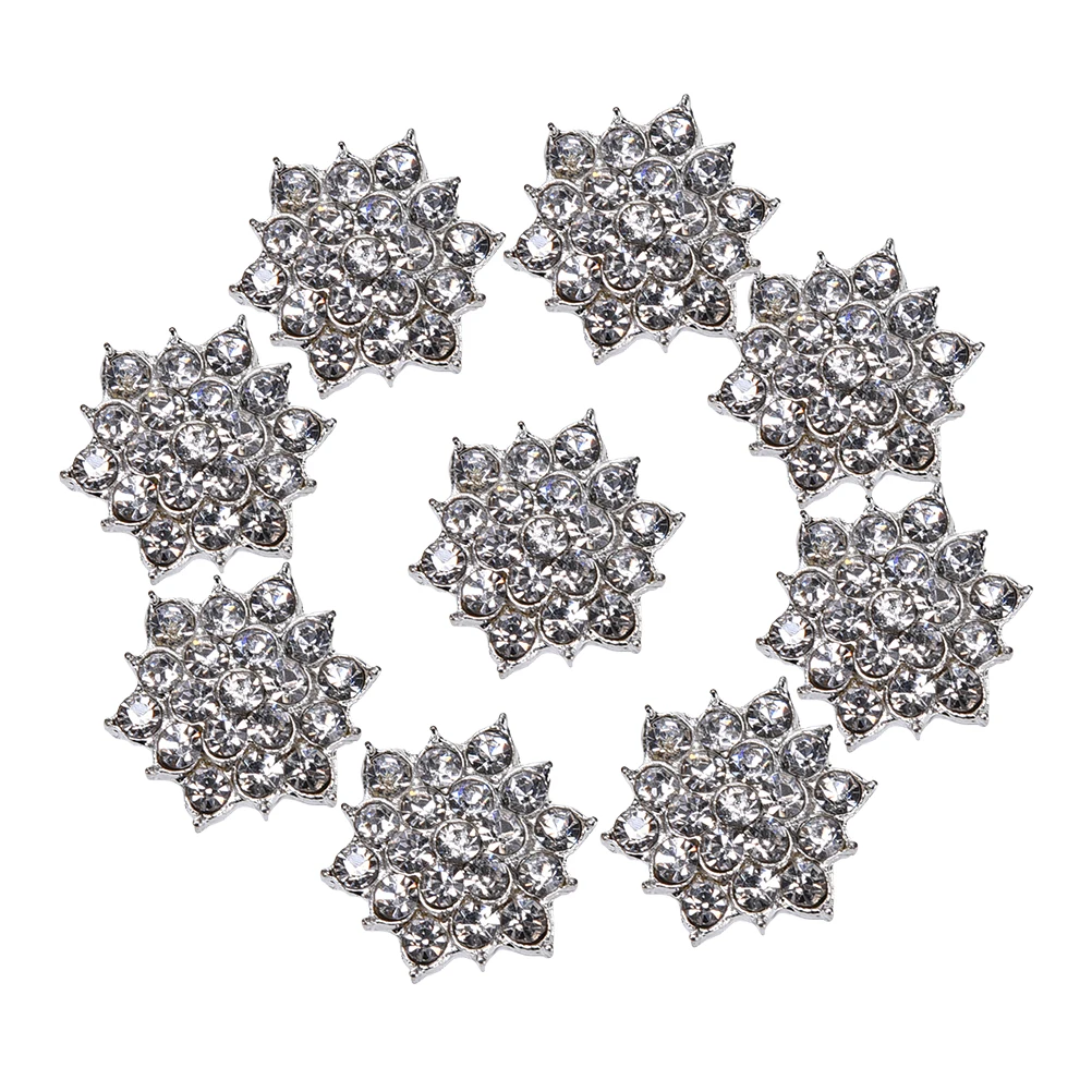

10Pcs Beautiful Shining Rhinestone Jewelry Buttons Crystal Flower DIY Accessory Sewing Decoration Applique For Dress Clothes