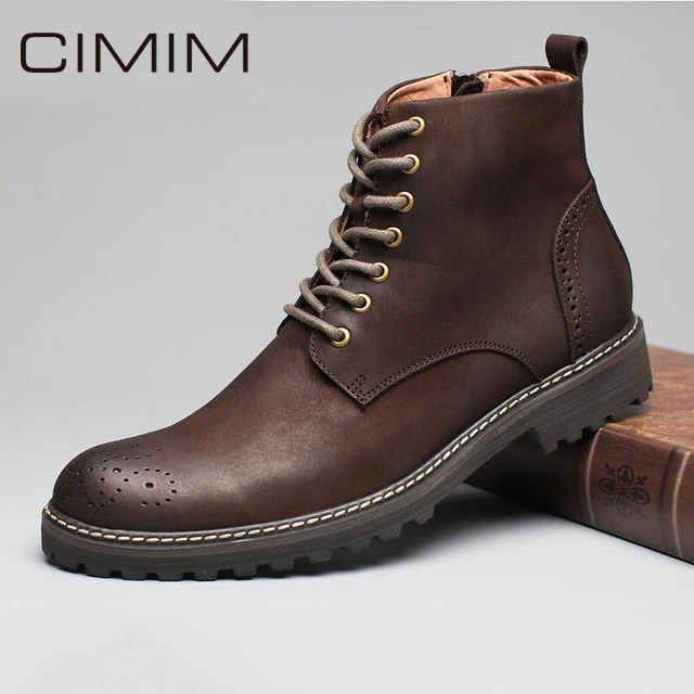 

CIMIM Brand Boots Men Cow Genuine Leather Ankle Boots Men Retro Bullock Carving Flower Martin Boots Winter Shoes Men Erkek Bot