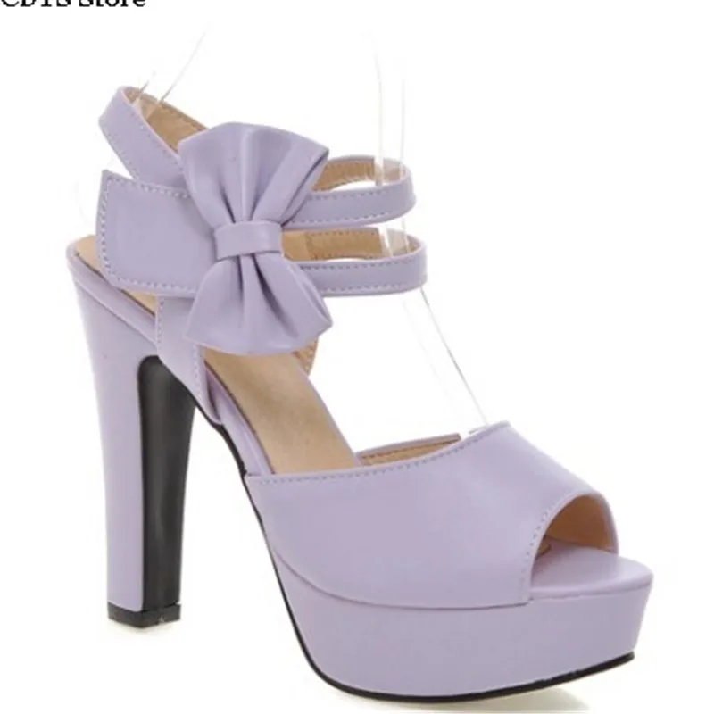 

CDTS Summer 12cm thick heels open toe Bow shoes woman pumps small yards:31 32 33 plus size 40-45 46 47 female platform sandals